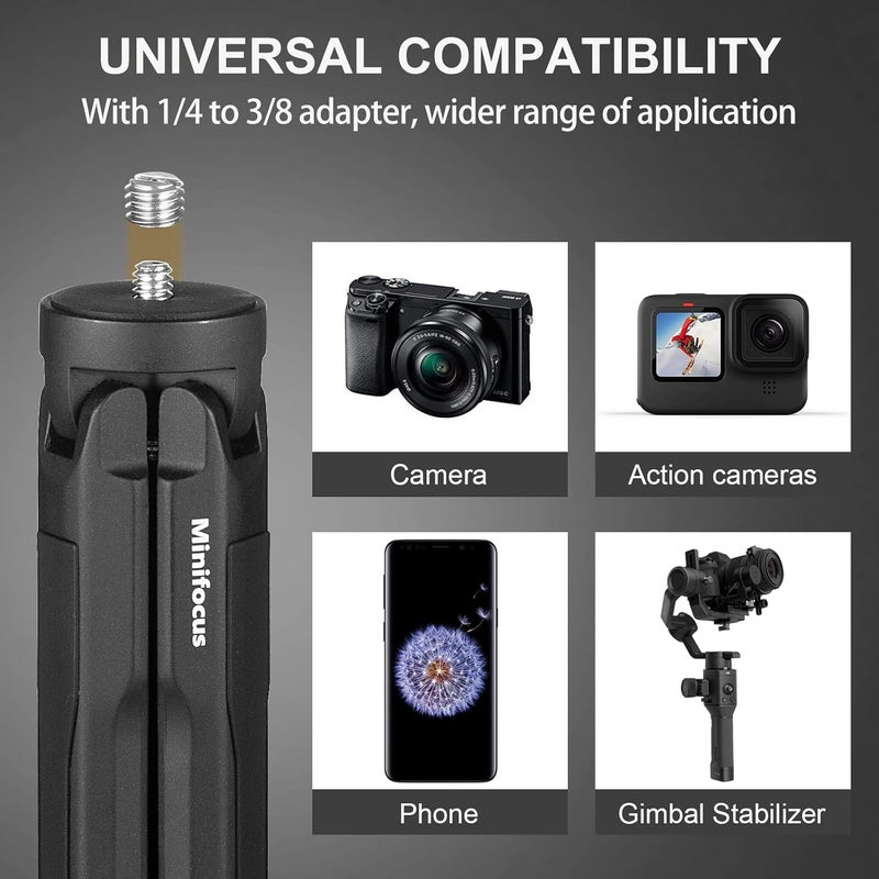 MINIFOCUS Aluminum Mini Tripod, Tabletop Handheld Tripods with 1/4'' and 3/8'' Screw, Portable Mini Travel Stand, Phone Holder for Gimbal Stabilizer DSLR Camera and Monopod - Image 3